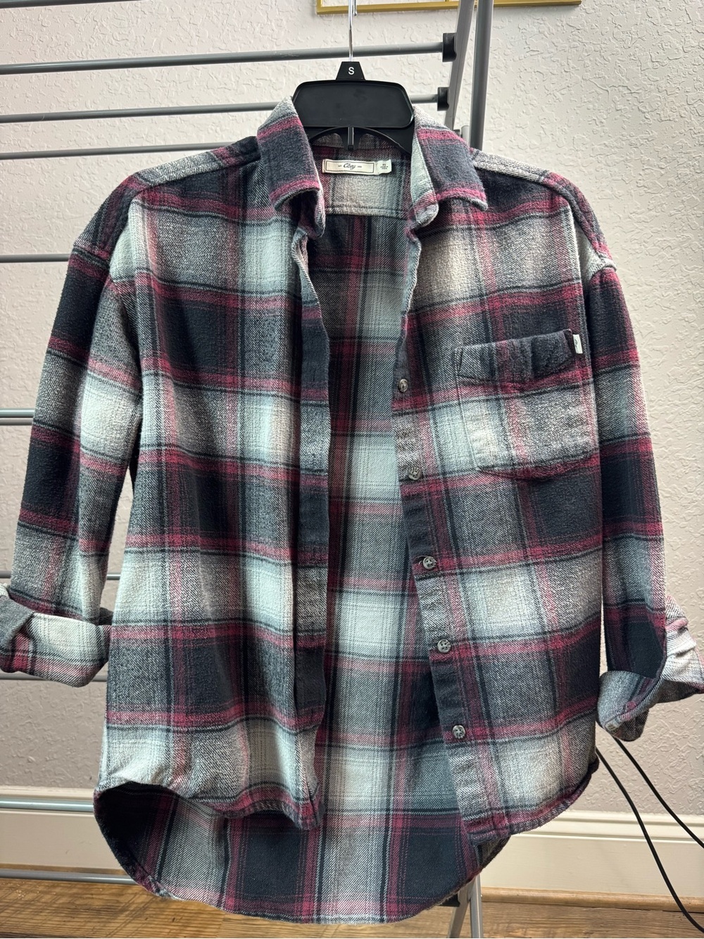 Obey Women's Plaid Button-Down Shirt in Black, Gray & Burgundy